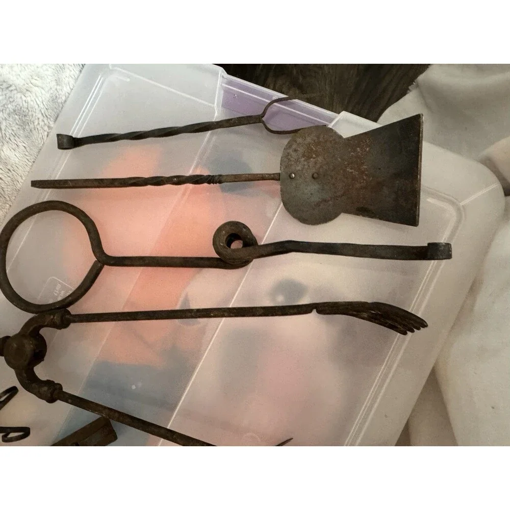 Vintage Hand Forged Wrought Iron Fire Place/ Cooking Lot Lodge Cabin Accessories
